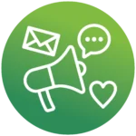 Grüner Kreis mit einem Icon eines Megafons.
