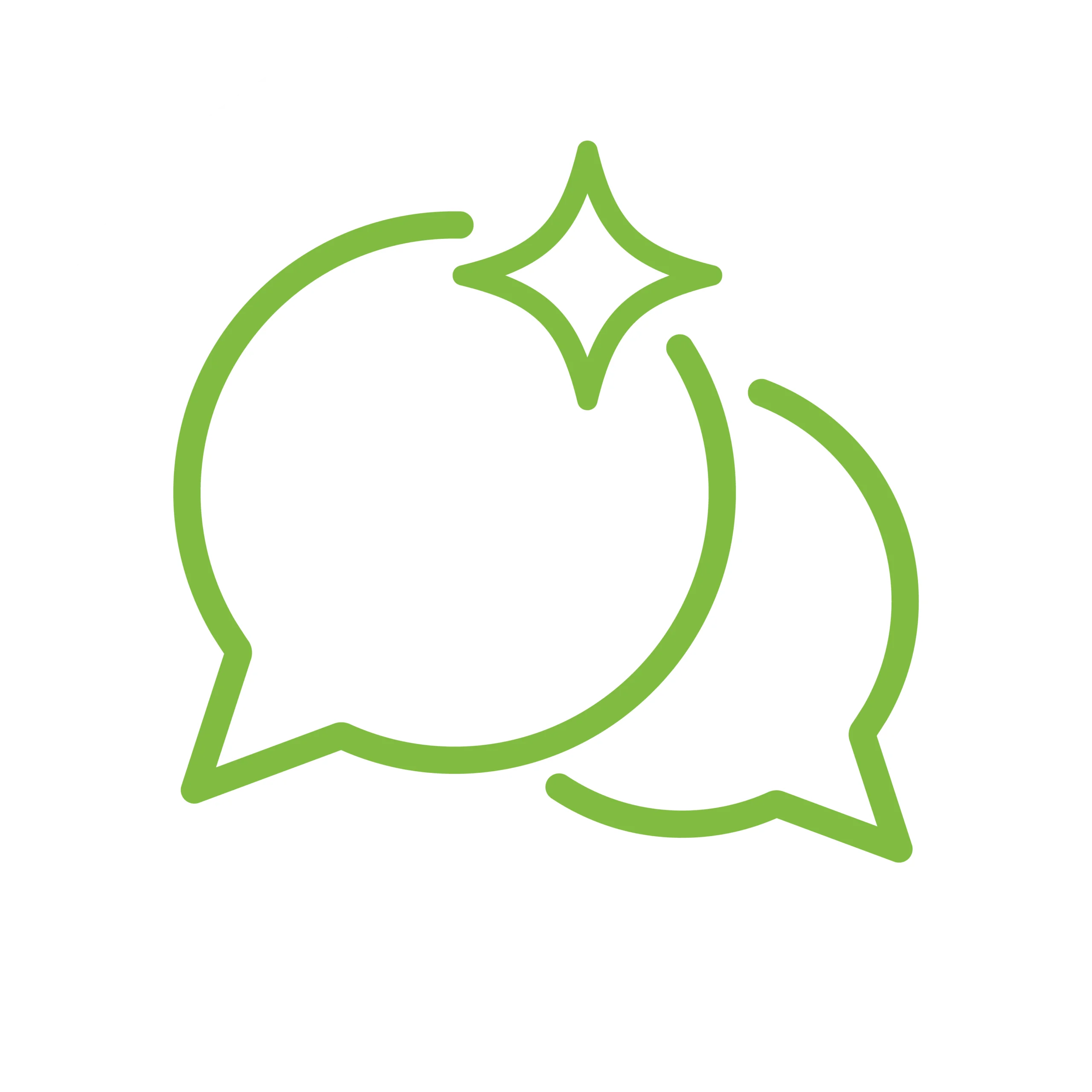 weißer Button mit grünem Icon zweier ineinander ragenden Sprechblasen