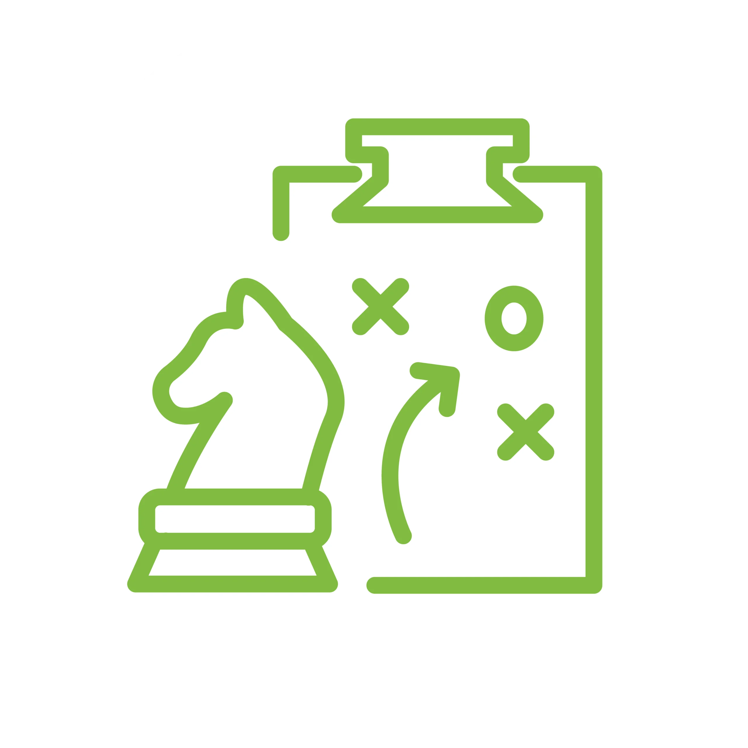 weißer Button mit grünem Icon eines Schach-Pferdes und einem Klemmbrett