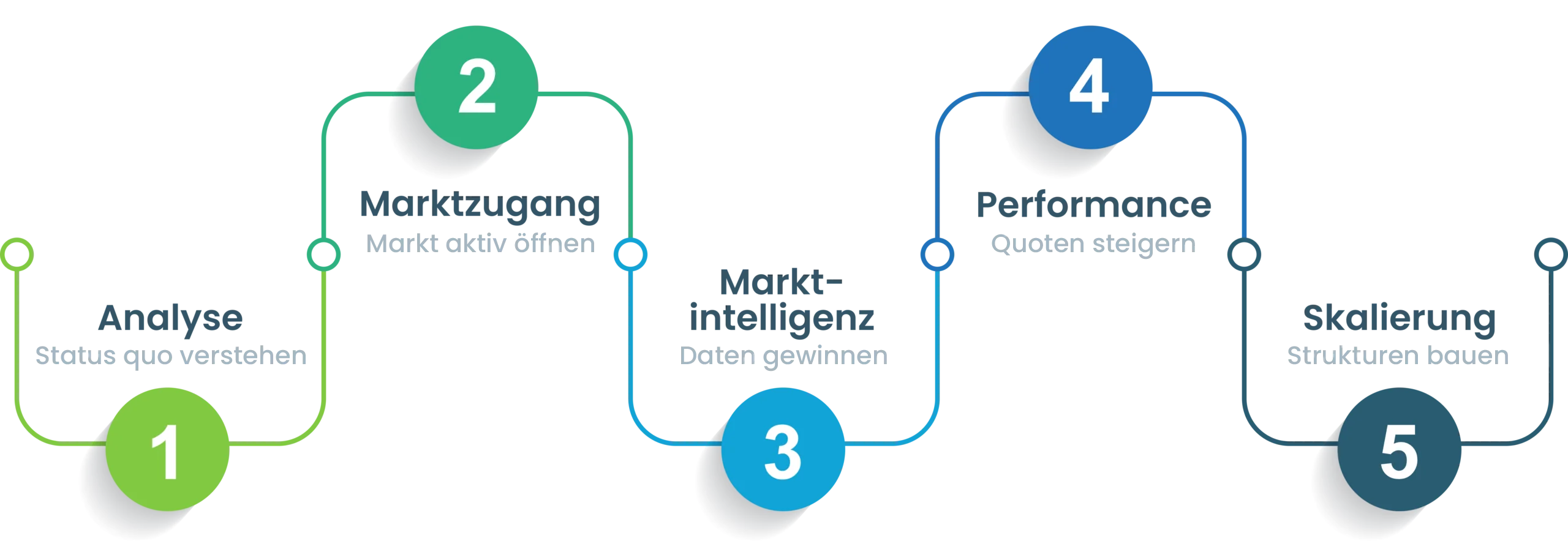 Illustration der 5 Schritte, wie AMV mit ihren Leistungen im Vertrieb unterstützen kann.